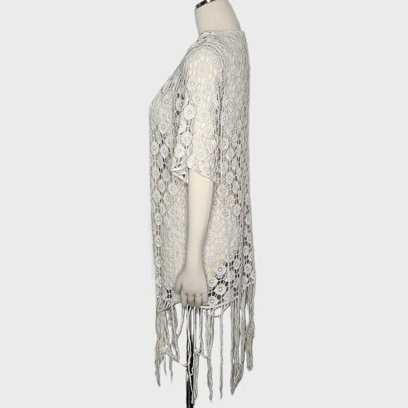 Rebellion‎ by Rowan 100% Cotton Crochet Fringe Cardigan Boho Festival Cream M - Picture 4 of 8